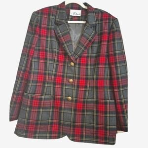 N TOUCH Vintage Red/green plaid 100% wool blazer. Size 10